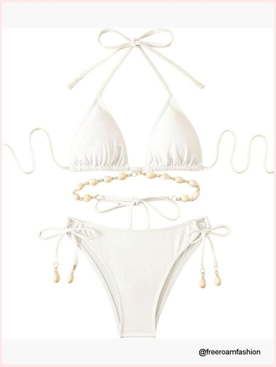 Other - Triangle Bikini Set Halter Tie Back Cheeky Beaded 2 Piece Swimwear